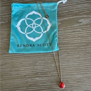 Kendra Scott Gold Chain Necklace with Orange/Red Teardrop Pendant